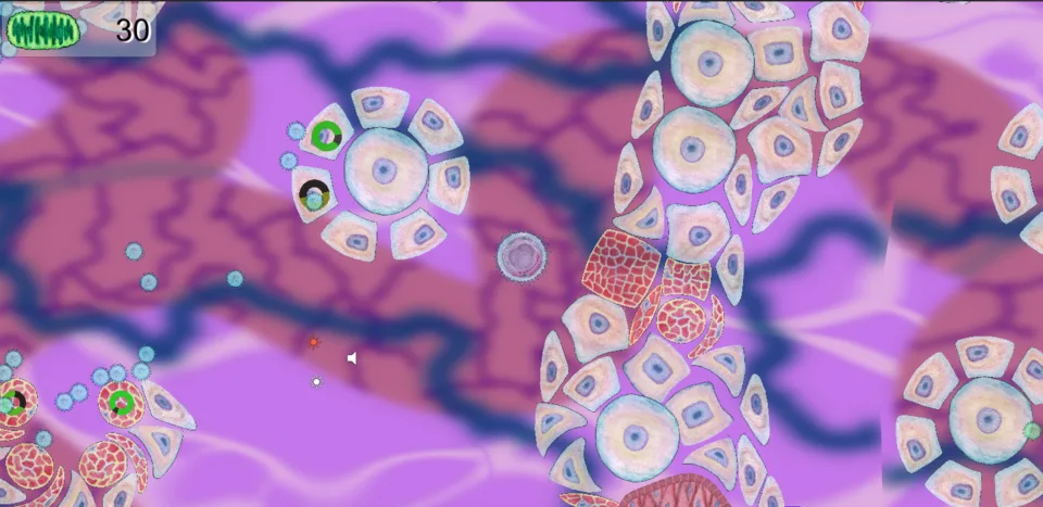 Cells and tissue in a Going Viral gameplay scene